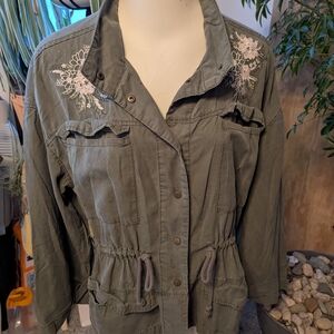 Unbranded Olive Green 100% Lyocell Snap Front Embroidered Drawstring Sz XL